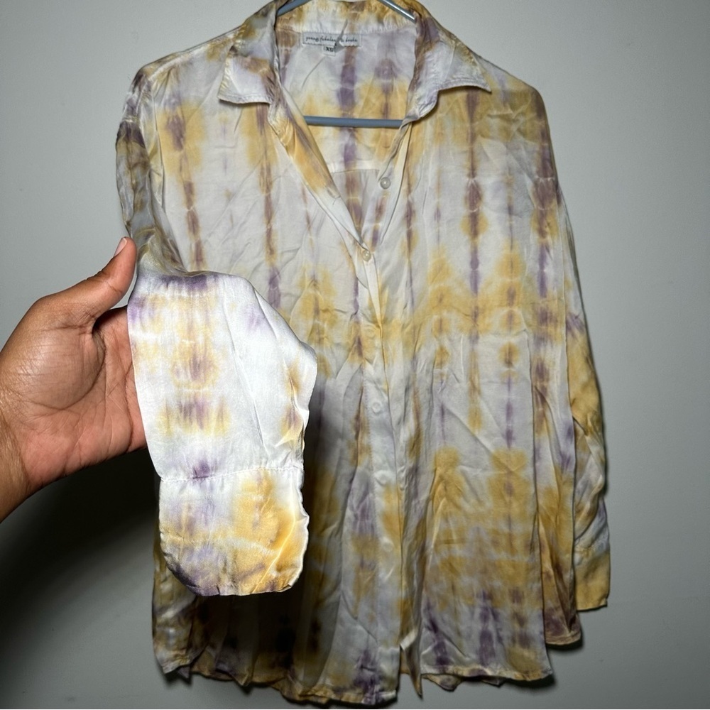 Young Fabulous & Broke Boho Yellow and Purple Tie Dye Button Down Shirt Size XS - Picture 11 of 16